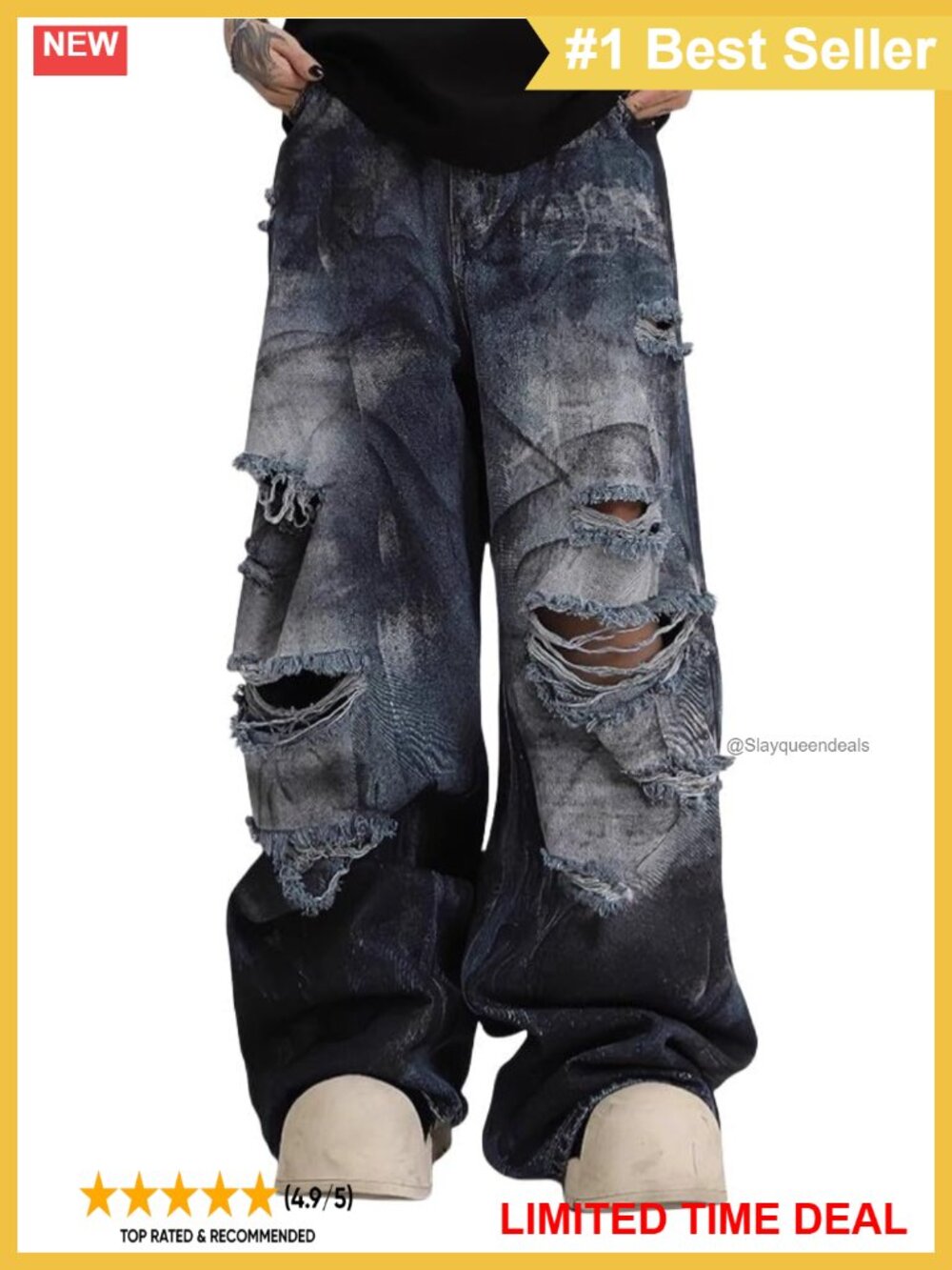 Y2K Baggy Wide Leg Distressed Ripped Jeans